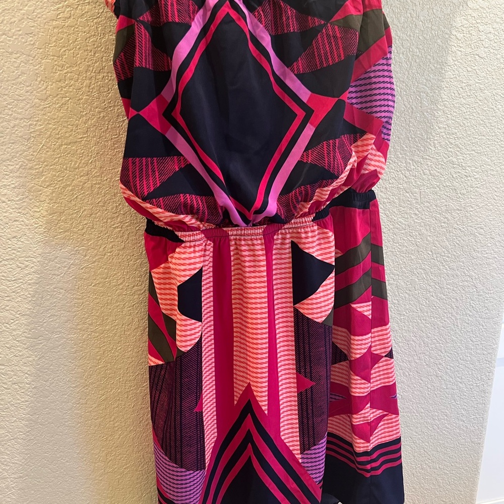 Strapless Pink & Navy Geometric Print Women's Dress
